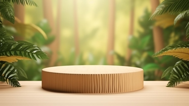 Circle wood podium in tropical forest