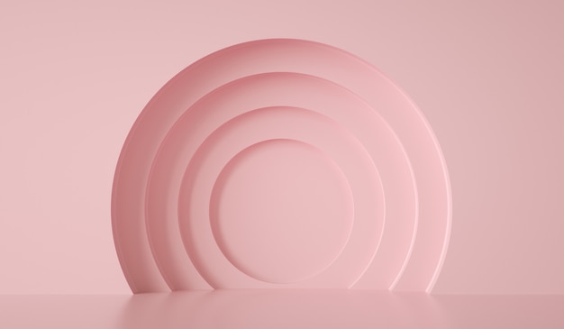 Circles forms at pink wall abstract background d render