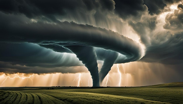 Circling tornado sweeps landscape