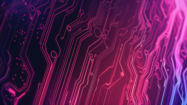 Photo circuit board background with modern gradient pink and blue lines