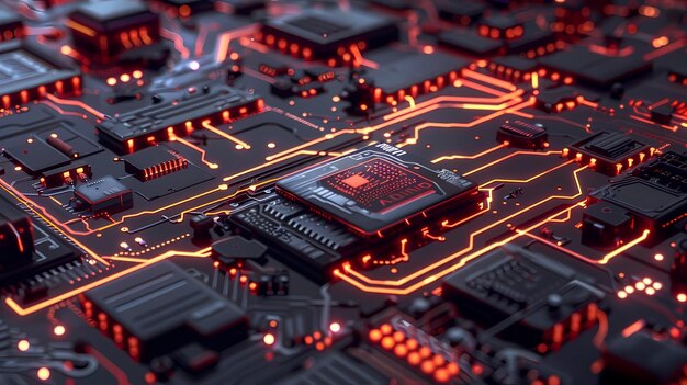 Circuit board closeup Technology background 3d rendering Generative AI illustrations