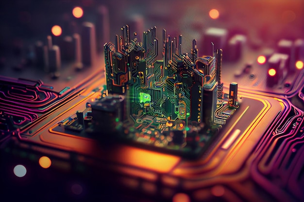 Circuit board closeup Technology backgroundgenerative ai