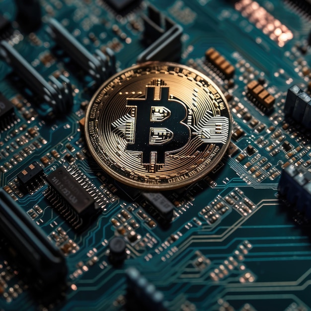 Circuit Board with a Bitcoin Symbol