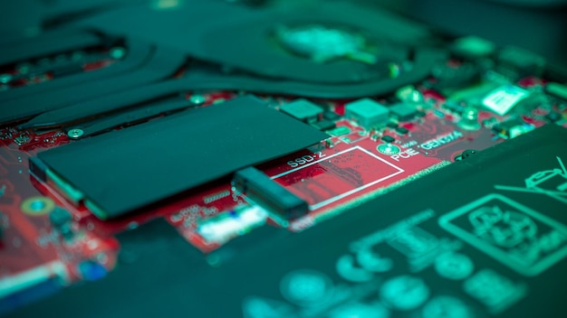 Circuit board with resistors microchips and electronic components Computer hardware technology Integrated communication processor Information engineering PCB