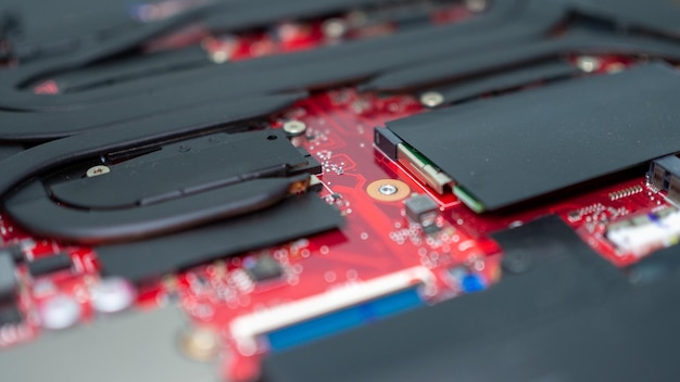 Circuit board with resistors microchips and electronic components Computer hardware technology Integrated communication processor Information engineering PCB