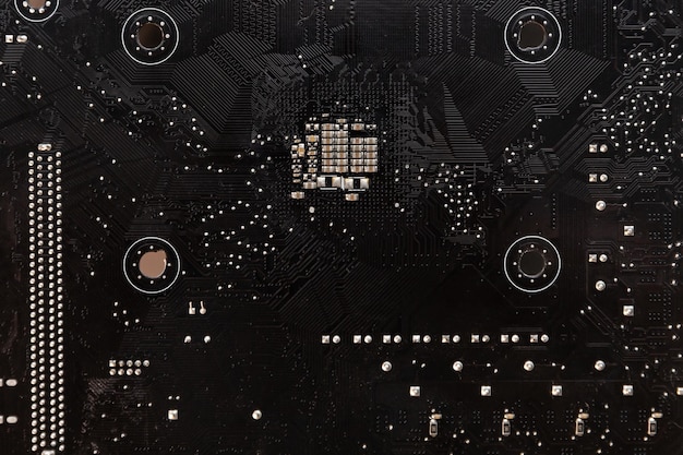 Circuit board with semiconductors in modern technology closeup