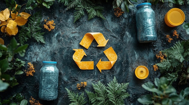 Photo circular economy model promoting sustainability with recycling symbols and natural elements