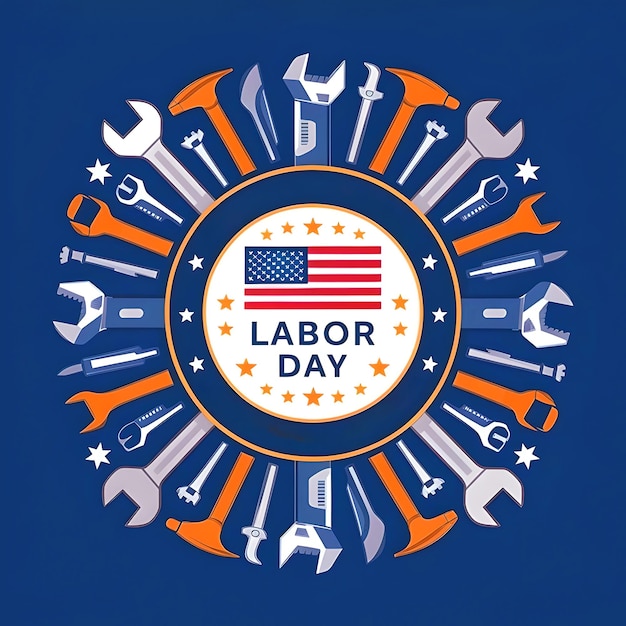 a circular emblem with the words labor day on it