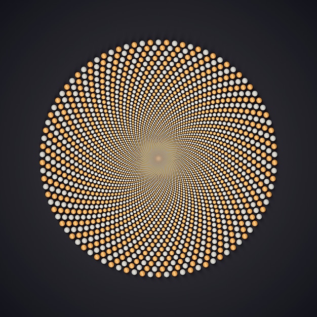 Circular fractal seamless pattern of orange and white spheres.