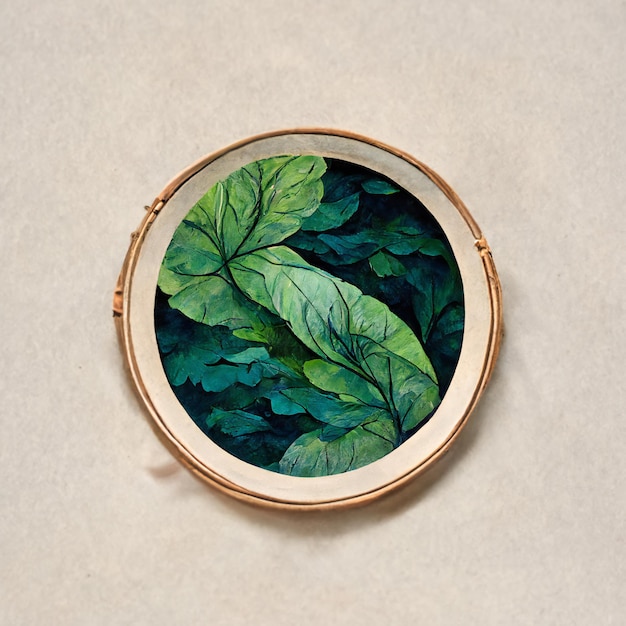 circular frame with green leaves and berries