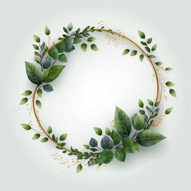 circular frame with green leaves and berries