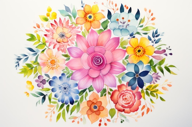 Circular Mandala with Watercolor Blooms