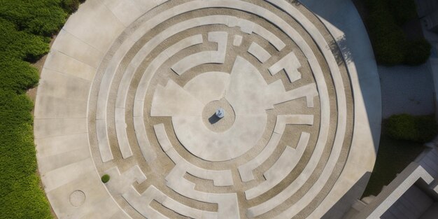 A circular maze with a bird on it