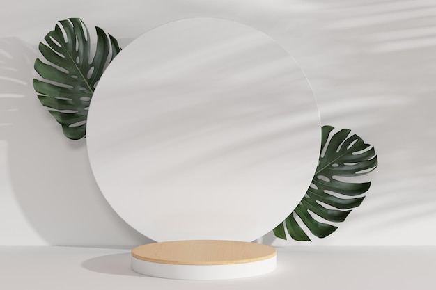 Circular minimal showcase podium leaf tropical natural concept for showcase