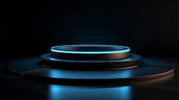 A circular object with a blue light at the top.