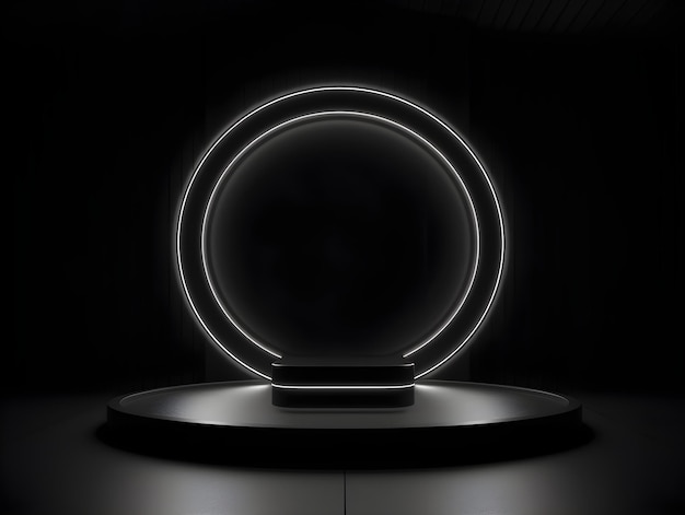 A circular object with a light on it in a dark room.