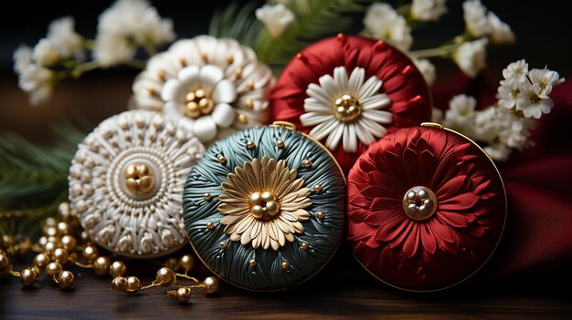 Circular Ornament Embroidery Creations with Buttons