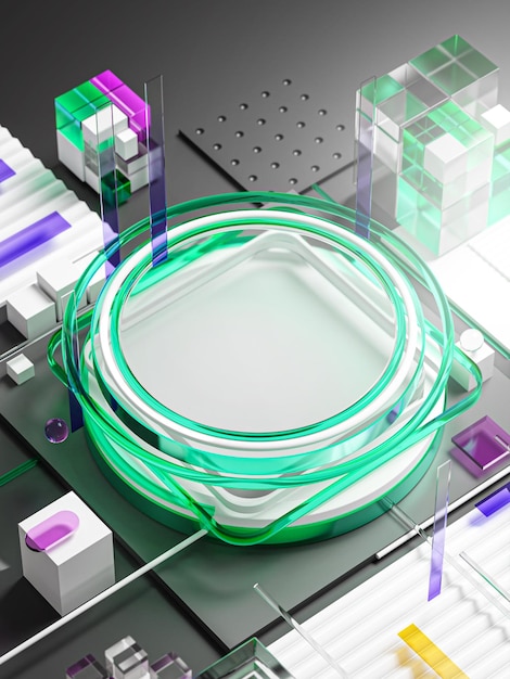 Circular Podium Product High Tech Concept Futuristic Network System Green Glass 3D Render