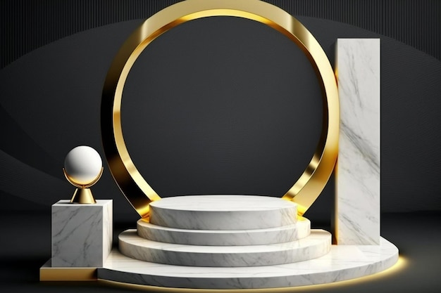 A circular podium with a gold ring around it and a gold ring around it.