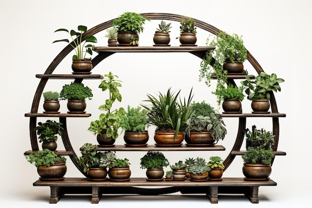 A Circular Symphony of Green Life on a Rustic Wooden Stand on a Clear PNG or White Background