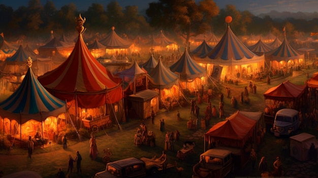 Circus encampment in the evening Generative AI