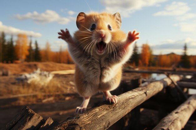 Circus performance hamster displaying skills and tricks in an entertaining show