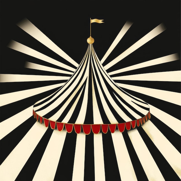 Photo circus tent on black background 3d illustration vintage style