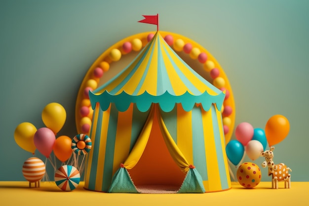 Circus tent with colorful balloons Generative AI