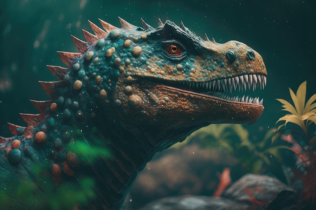 Citipati Colorful Dangerous Dinosaur in Lush Prehistoric Nature by Generative AI