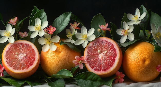 Citrus Fruit Basket with Pink and White Flowers