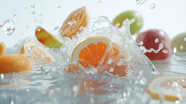 Photo citrus fruit slices splashing in water