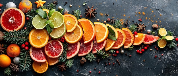 Citrus Fruits Arrangement with Festive Decorations