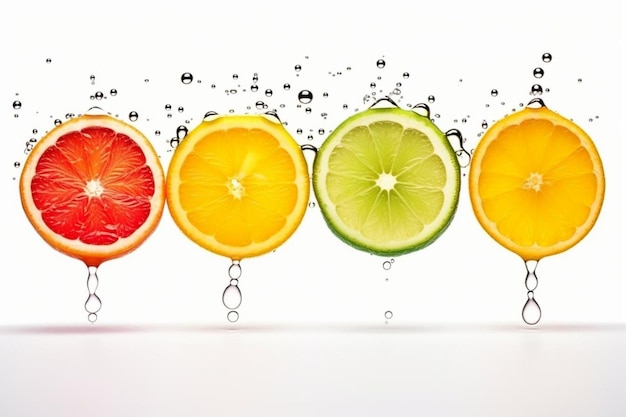 Photo citrus fruits juice drops colorful composition