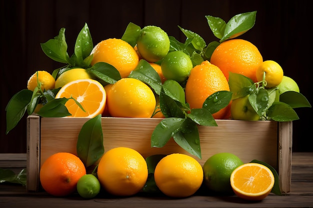 Citrus Fruits in a Wooden Crate