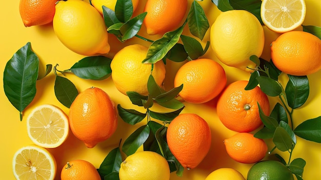 Citrus fruits on yellow Generative AI