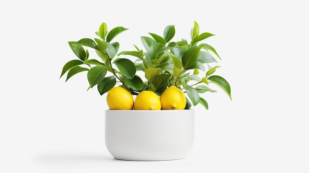 Citrus Greenery Potted Plants with Lemon on White Background