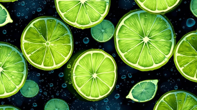 Photo citrus lime fruits slices pattern texture background neural network ai generated