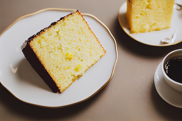 Citrus slices Lemon cake on plate on table for breakfast