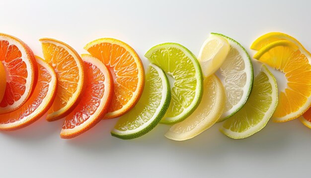 Photo citrus symphony freshly sliced oranges lemons and limes in harmonious display