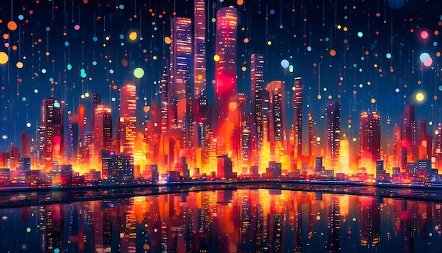 A city background with bright lights