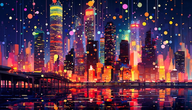 A city background with bright lights