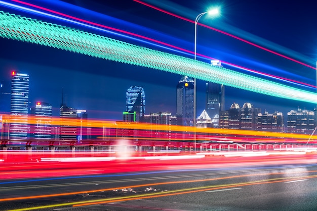 City Bridge and car track, night view, Nanchang, China