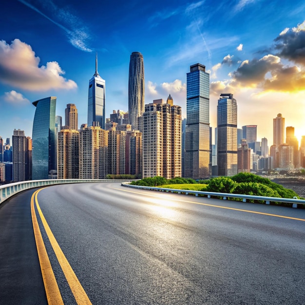 City buildings skyline and asphalt road in Chongqing China