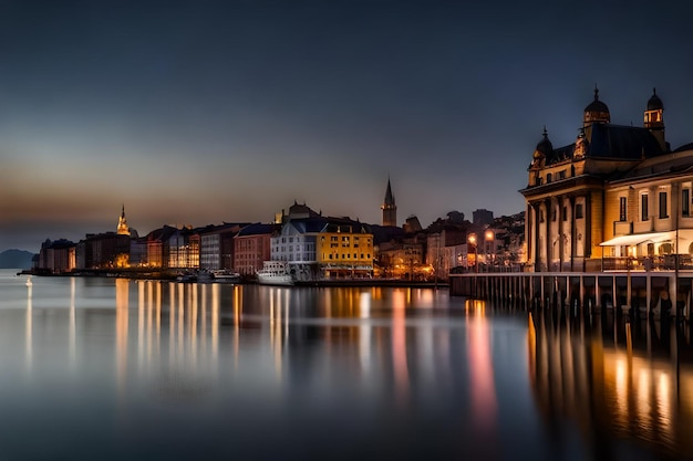 a city by the river at night