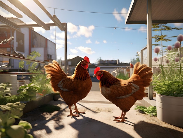 City Chickens Happy Hens Roaming in Suburban Paradise Capture the essence of urban farming