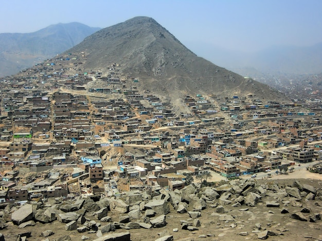 The city of Collique on the side of a mountain, north of Lima, the capital of Peru.