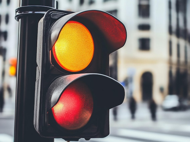 Photo a city crossing with a semaphore red and yellow light in semaphore