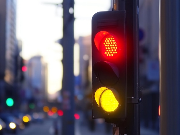 Photo a city crossing with a semaphore red and yellow light in semaphore