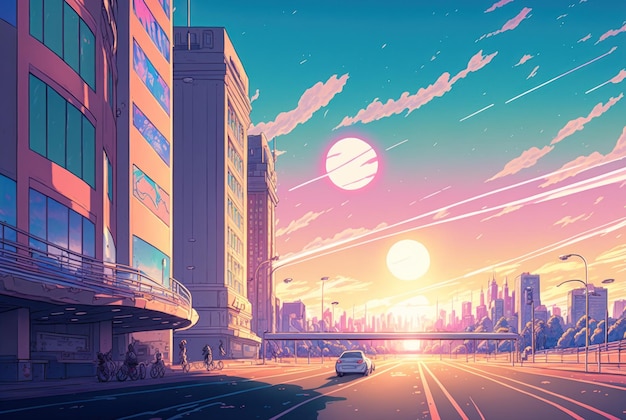 City of a distant earth-like planet in aesthetic style, created with generative AI