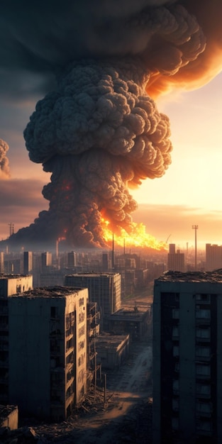 City engulfed in nuclear blast aftermath